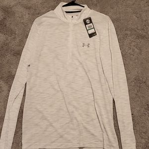 White Under Armor Mens Fitted Heat Gear quarter zip sweater Large